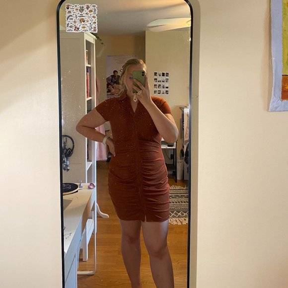 SHEIN Button Front Ruched Bodycon Dress - Picture 2 of 2